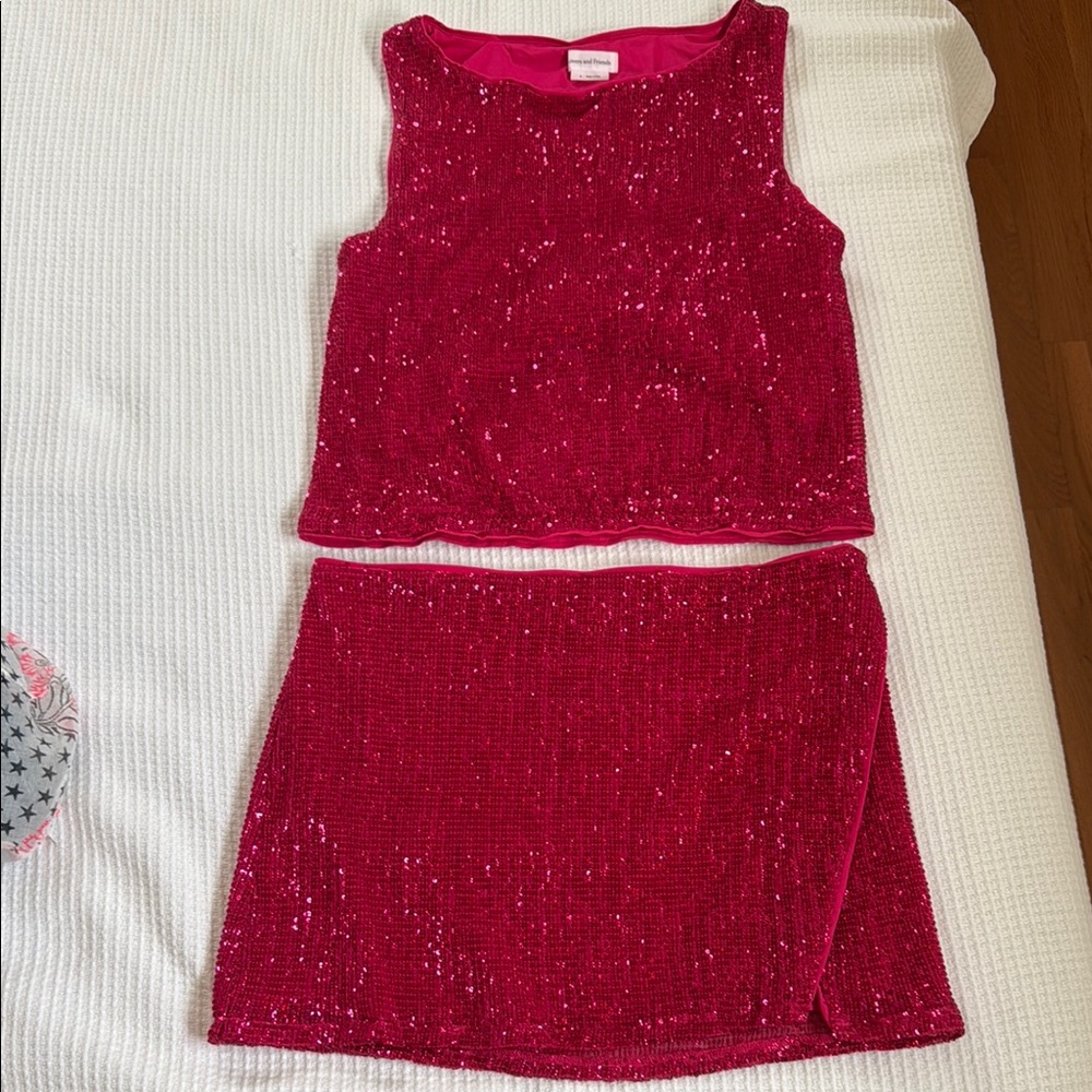 Womens Sparkle Sequin Two-Piece Set - Hot Pink